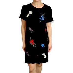 Zara Black Beaded T-Shirt Dress Size Medium